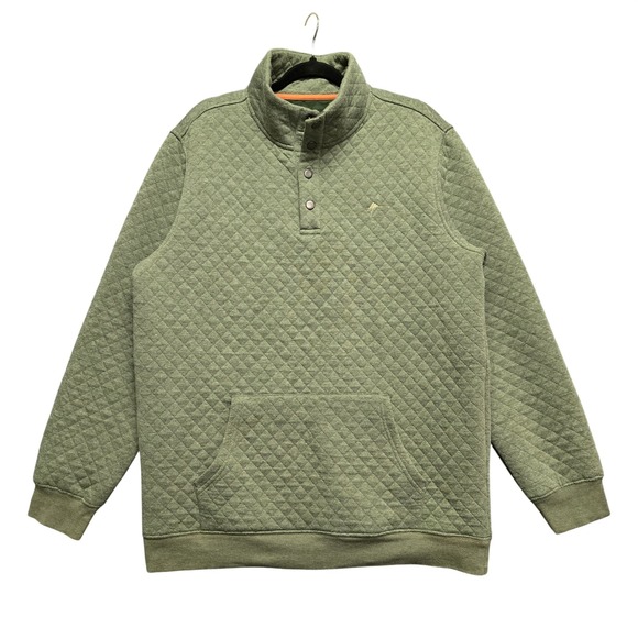 Finn's Toggery Other - Finn's Toggery Quilted Snap Neck Pullover Sweatshirt L Olive Green Kangaroo Pkt